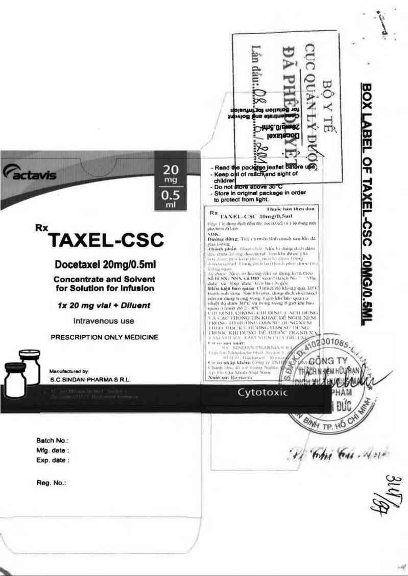 thông tin, cách dùng, giá thuốc Taxel-CSC 20mg/0,5ml - ảnh 1