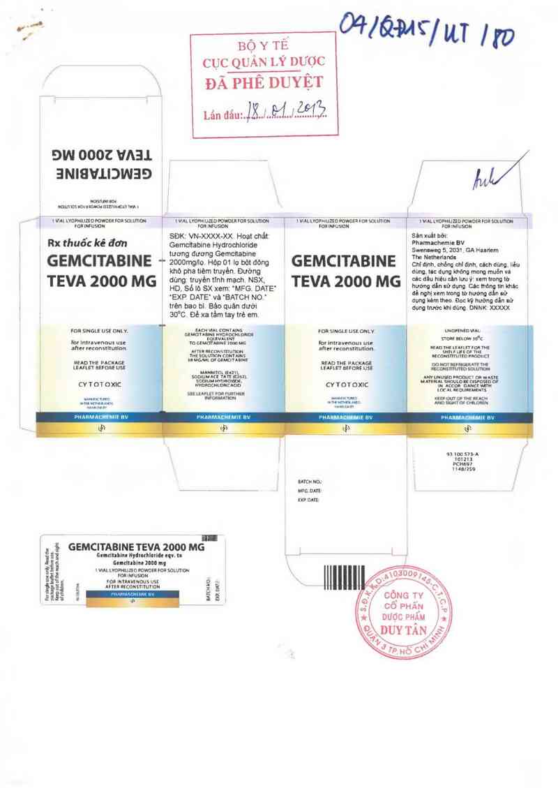 thông tin, cách dùng, giá thuốc Gemcitabine Teva 2000mg - ảnh 0