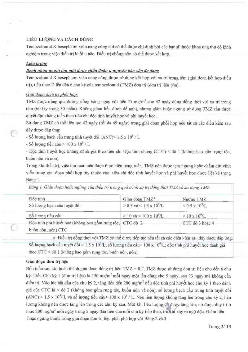 thông tin, cách dùng, giá thuốc Temozolimid Ribosepharm 100mg - ảnh 7