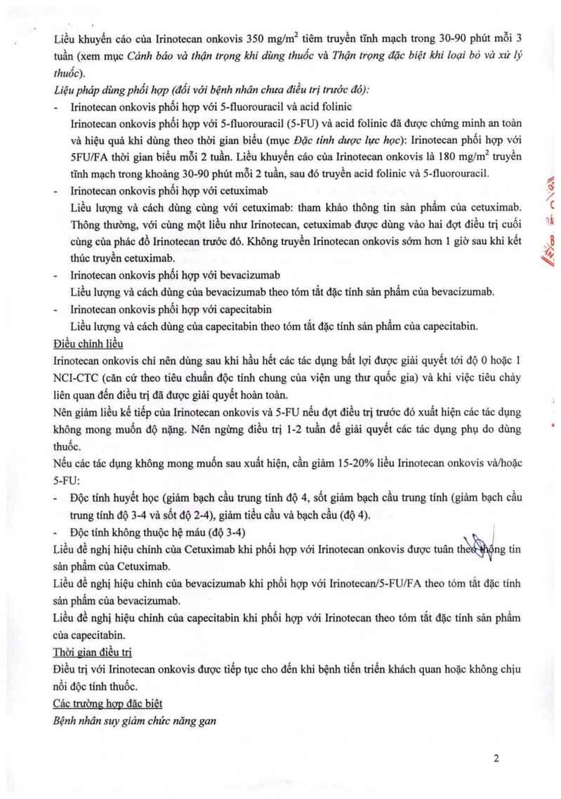 thông tin, cách dùng, giá thuốc Irinotecan onkovis 20mg/ml - ảnh 3